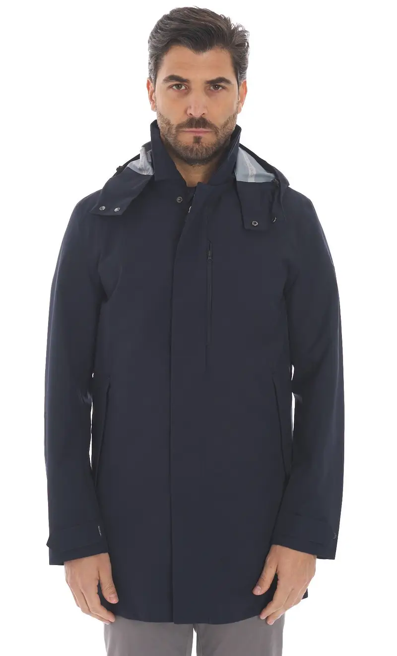 Cappotto save the duck leggero con cappuccio battersea, colore blu