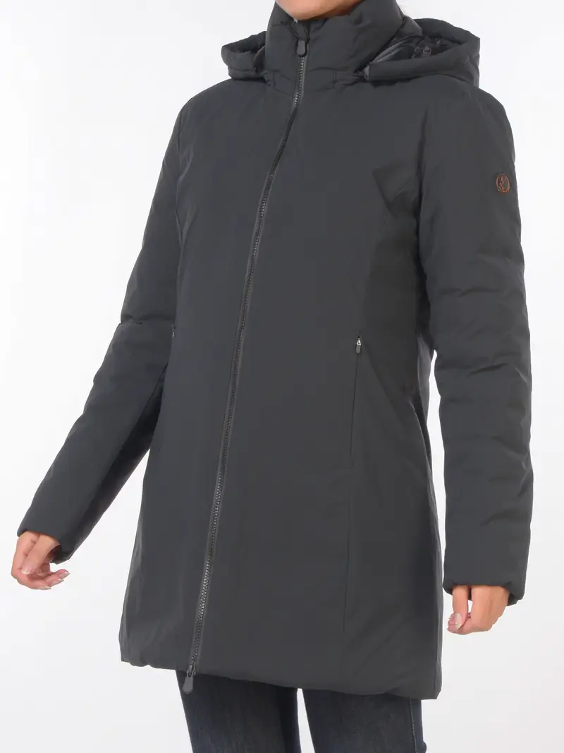 giaccone da donna Save The Duck con cappuccio e logo BEIGE