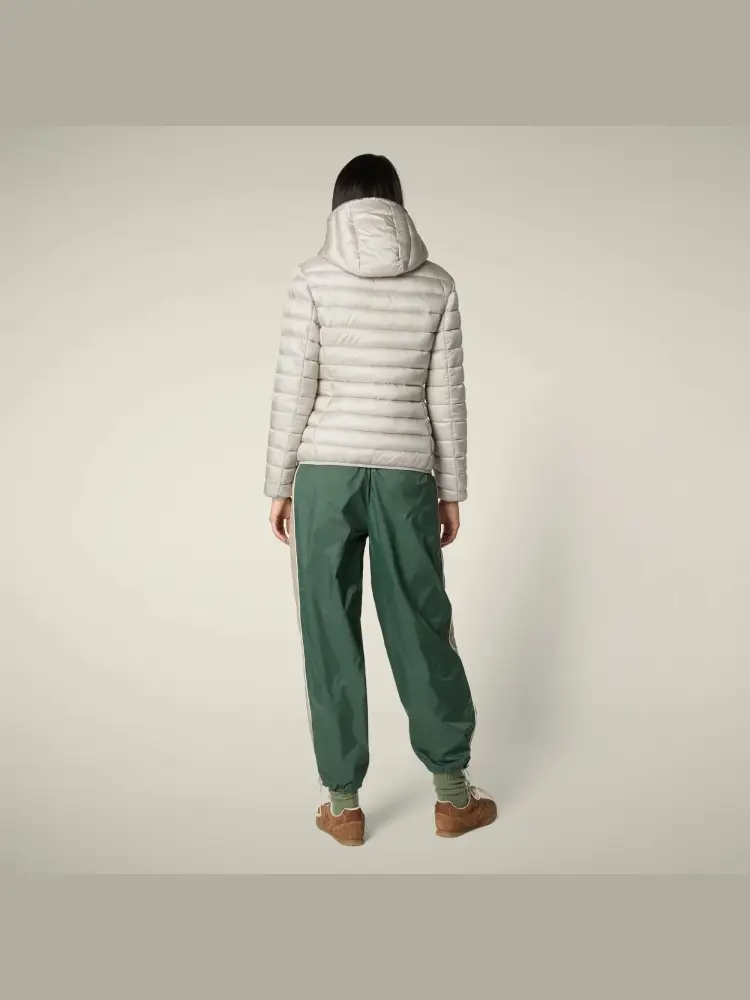 giubbotto beige donna con cappuccio patch logo sul braccio miniatura 2