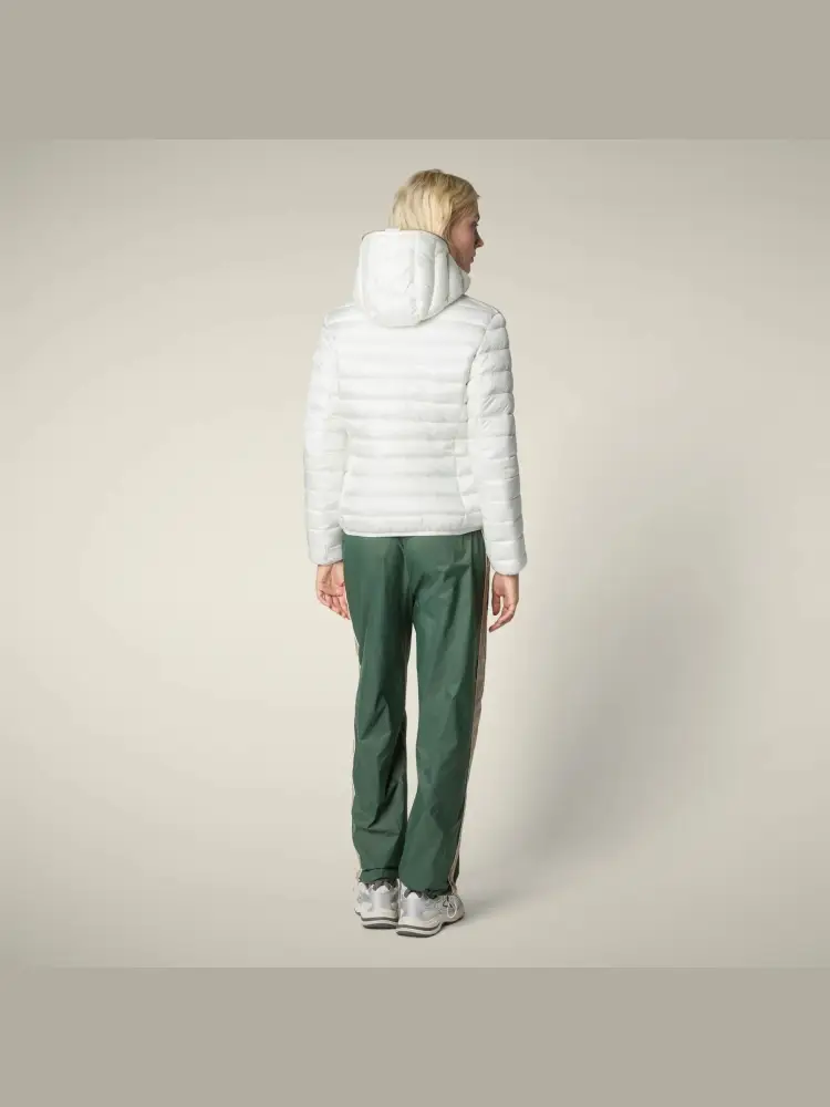 giubbotto bianco donna con cappuccio patch logo sul braccio miniatura 2