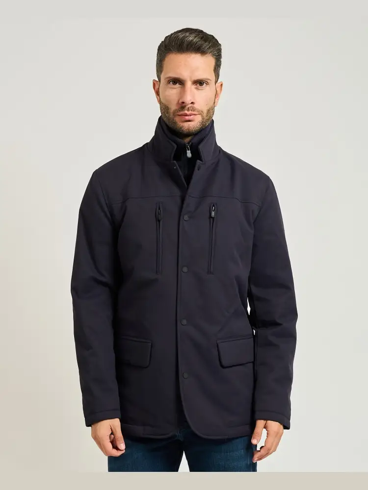 giubbotto blu navy uomo imbottito liscio patch logo sul braccio