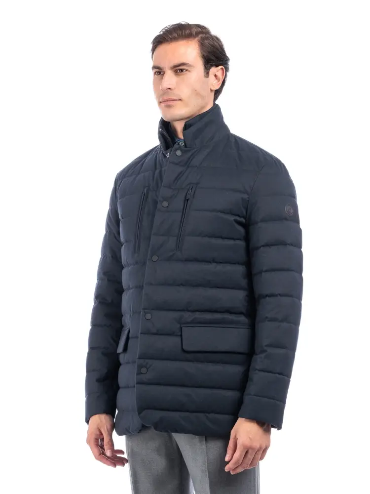 giubbotto blu navy uomo imbottito patch logo sul braccio miniatura 2