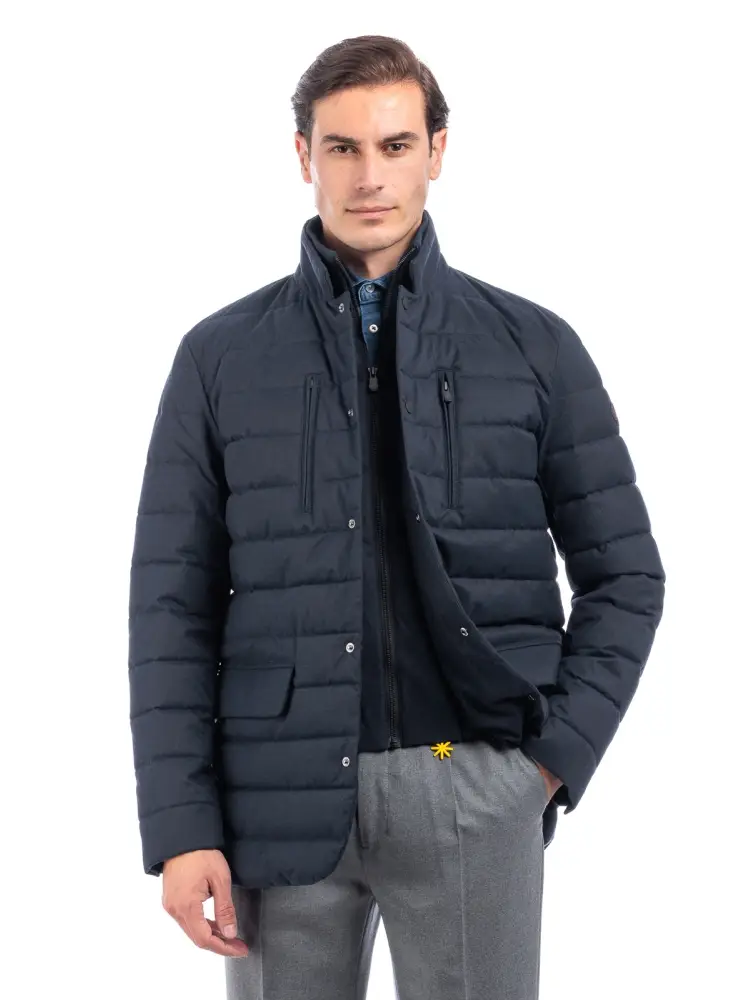 giubbotto blu navy uomo imbottito patch logo sul braccio