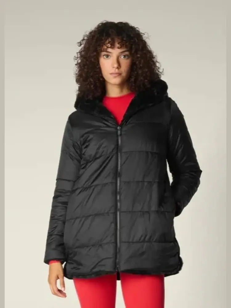 giubbotto bridget reversibile in ecopeliccia con cappuccio animal free nero