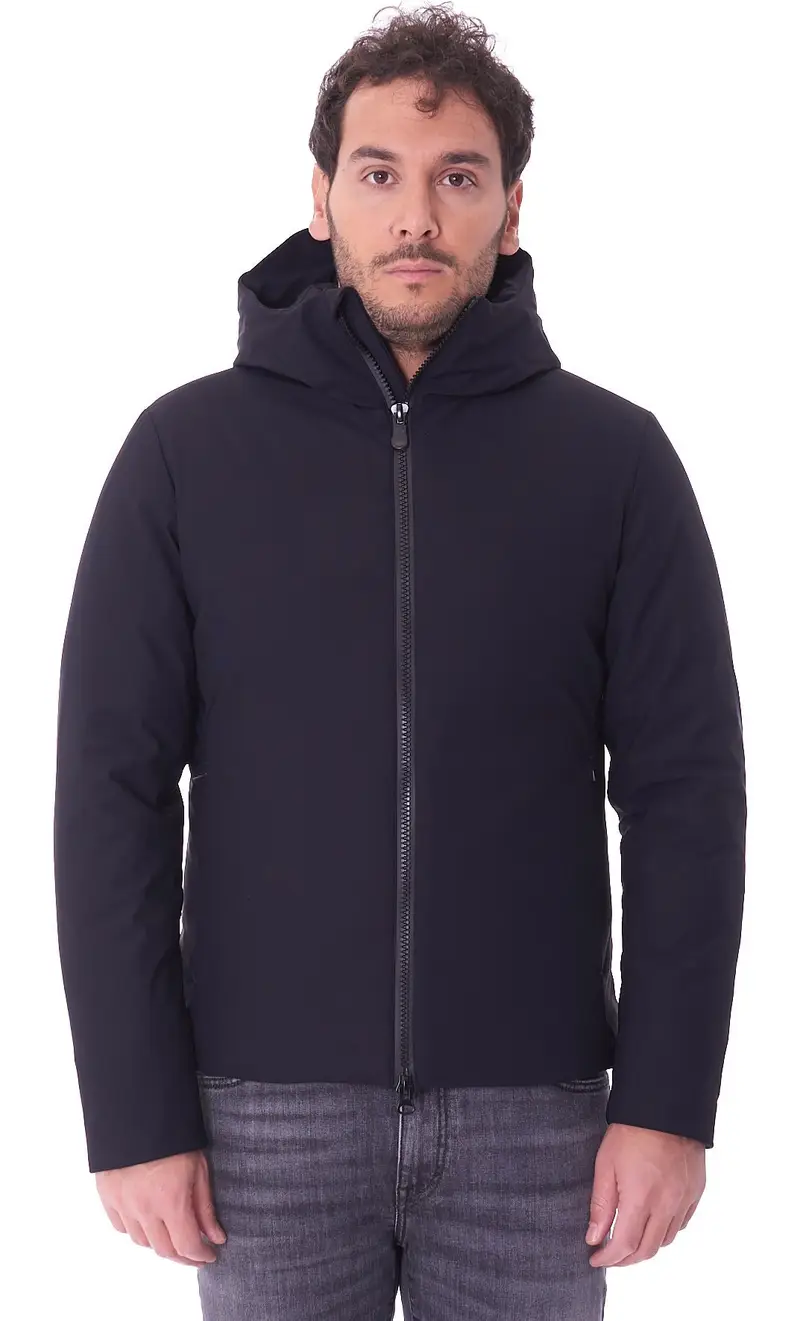 Giubbotto corto save the duck liscio con cappuccio nero ignacio, colore nero