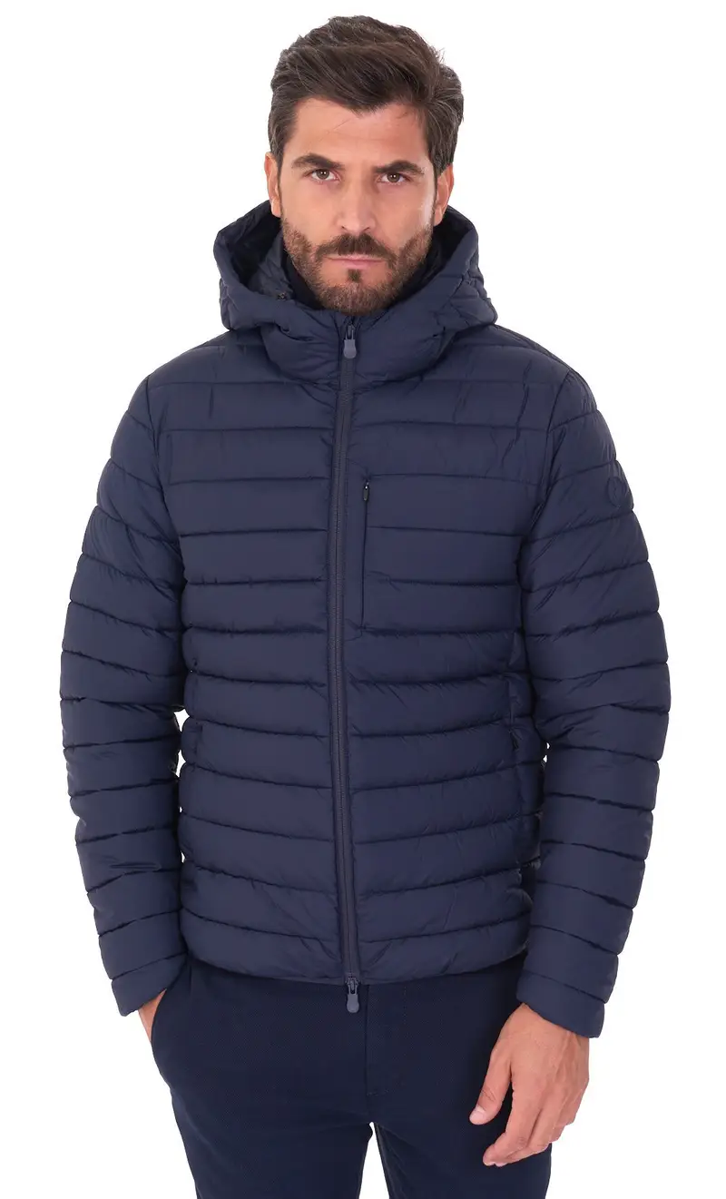 Giubbotto corto save the duck trapuntato con cappuccio juncus, colore blu