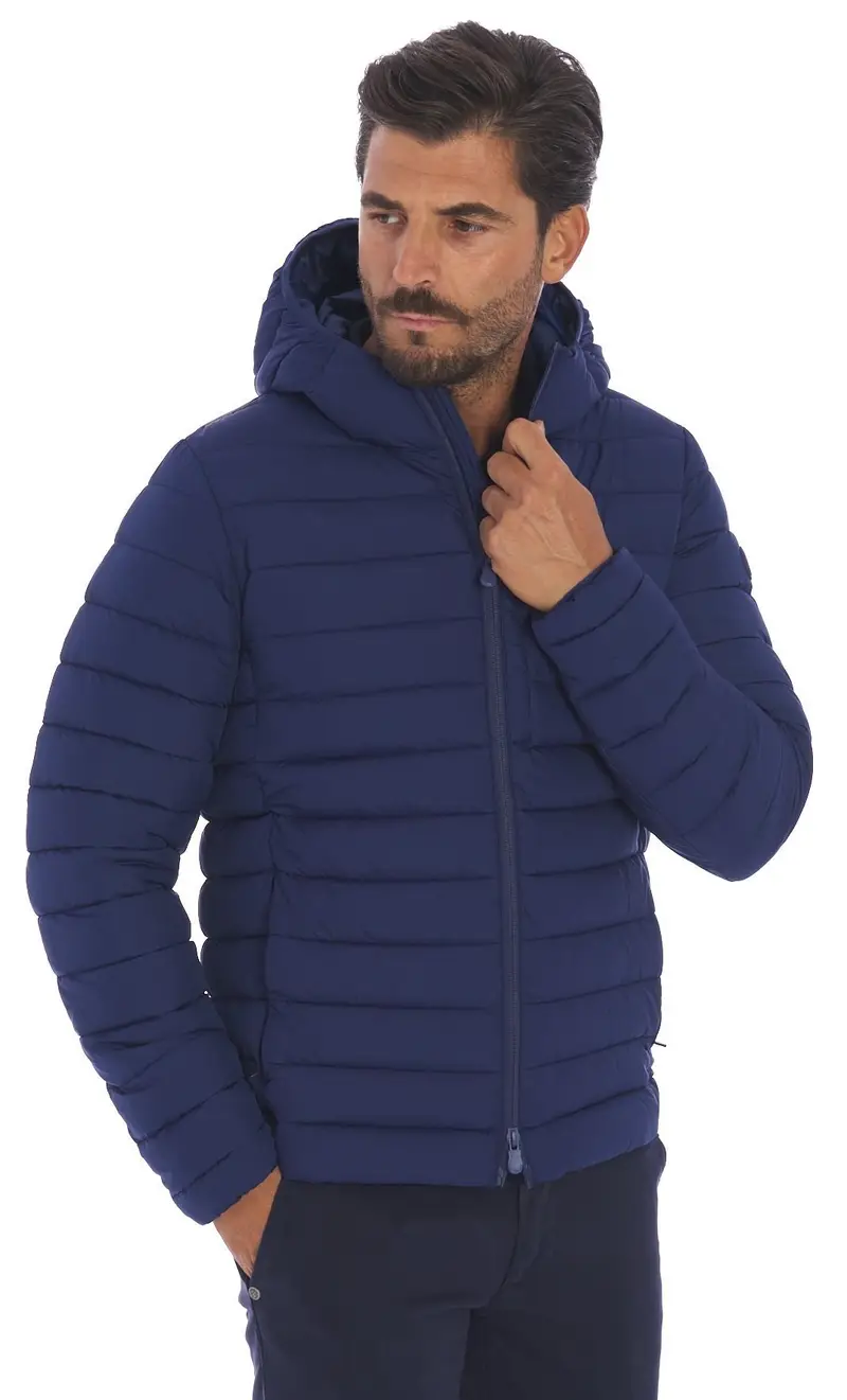 Giubbotto corto save the duck trapuntato con cappuccio juncus, colore bluette miniatura 2