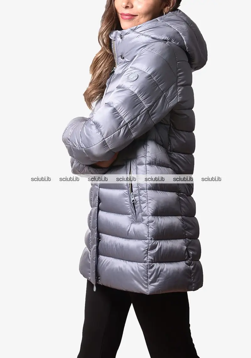 Giubbotto Save the duck donna celeste svasato Drimia con cappuccio