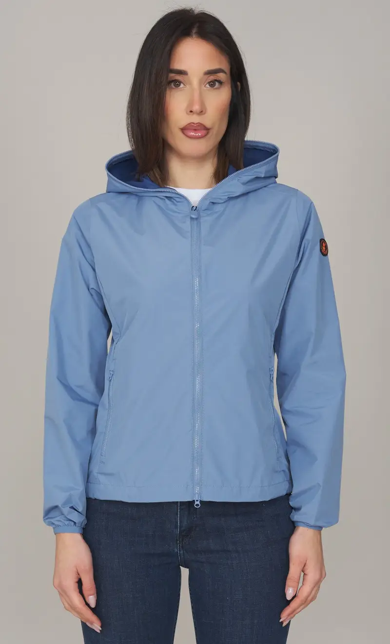 Giubbotto save the duck donna con cappuccio stella, colore celeste