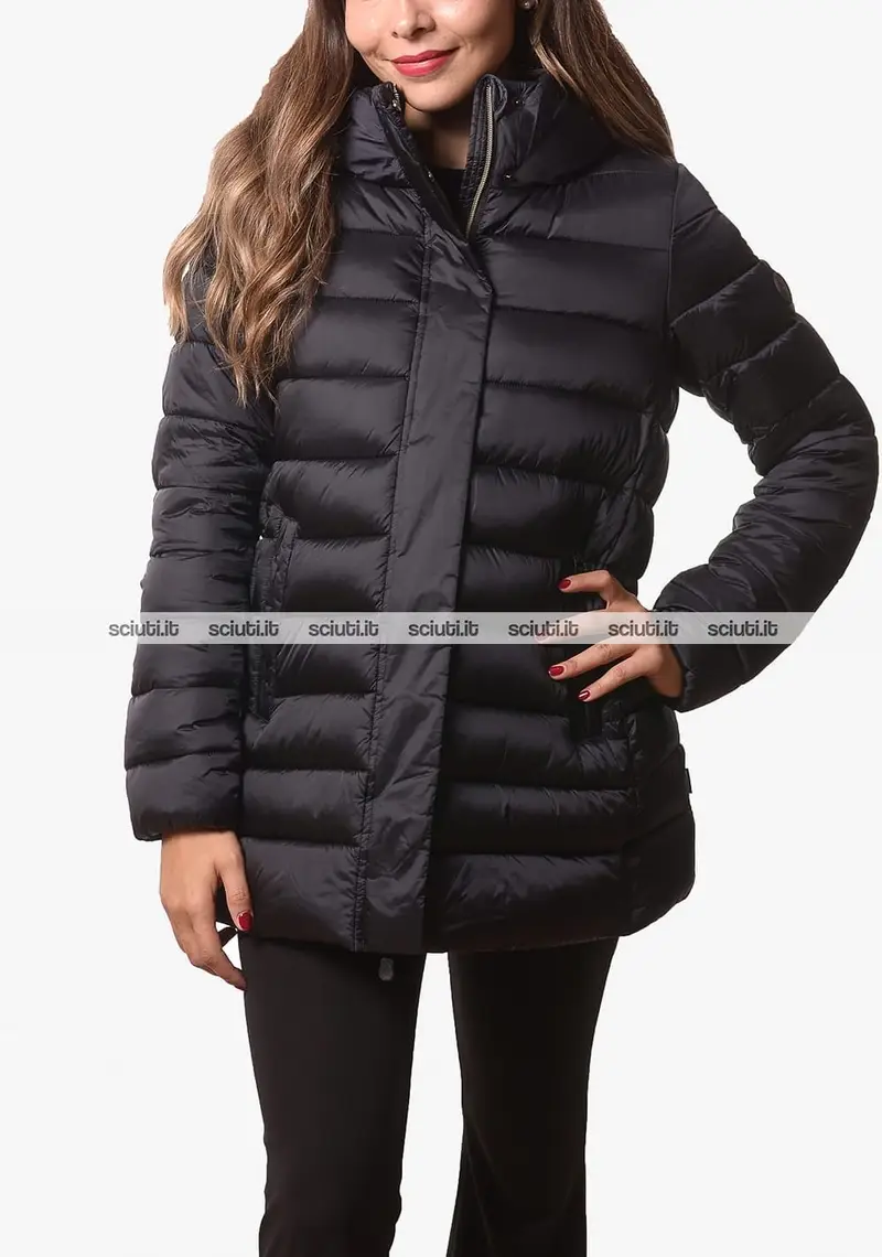 Giubbotto Save the duck donna nero svasato Drimia con cappuccio