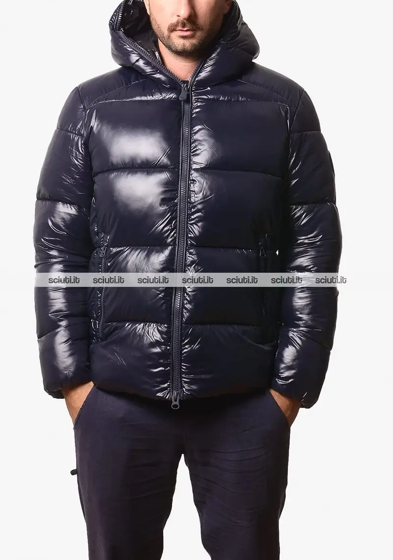 Giubbotto Save the duck uomo blu scuro pesante Edgar effetto glossy