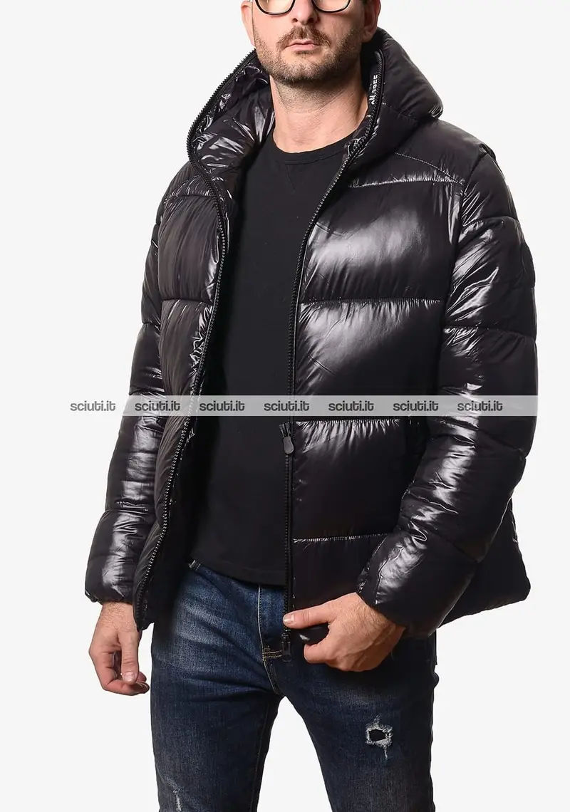 Giubbotto Save the duck uomo nero pesante Edgar effetto glossy