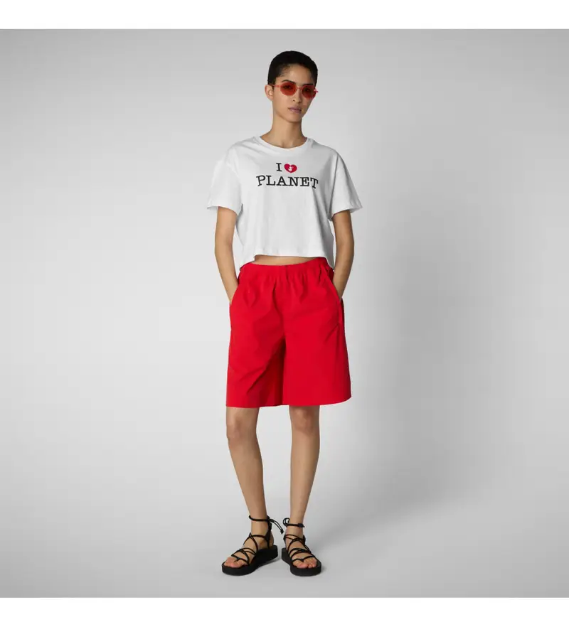 per donna DT2228W-BESY20 Maglietta I Love Planet bianca (S), Bianco, Casual, Cotone, Manica corta