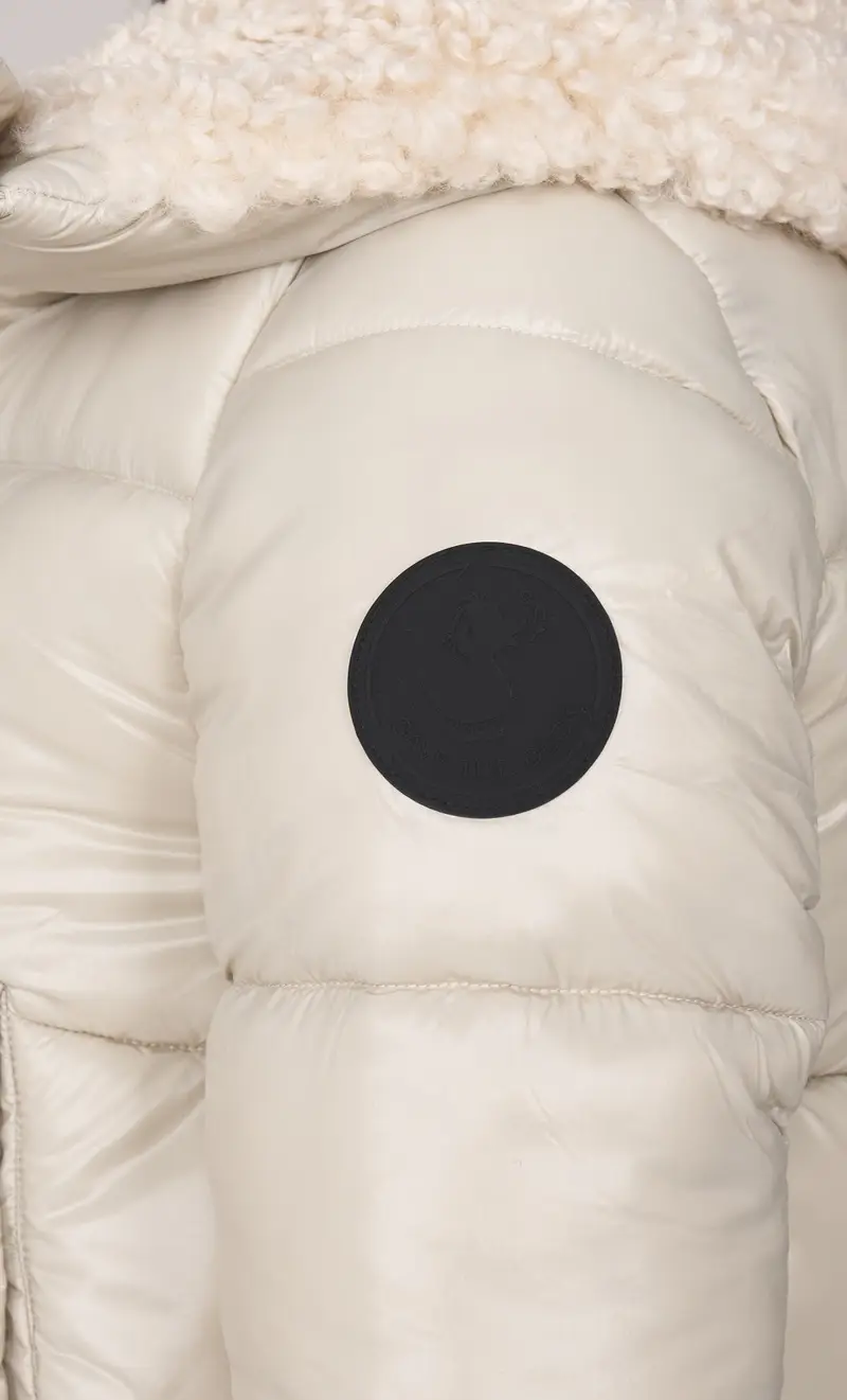 Piumino corto save the duck con ecopelliccia moma, colore beige miniatura 2