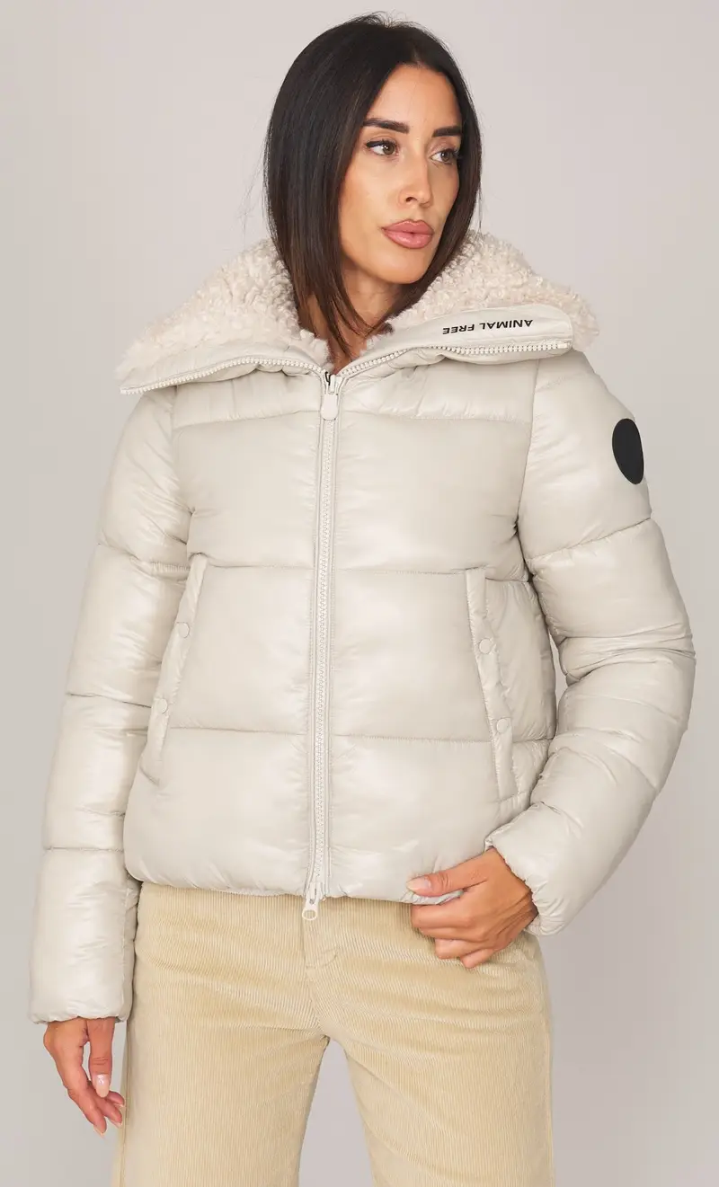 Piumino corto save the duck con ecopelliccia moma, colore beige