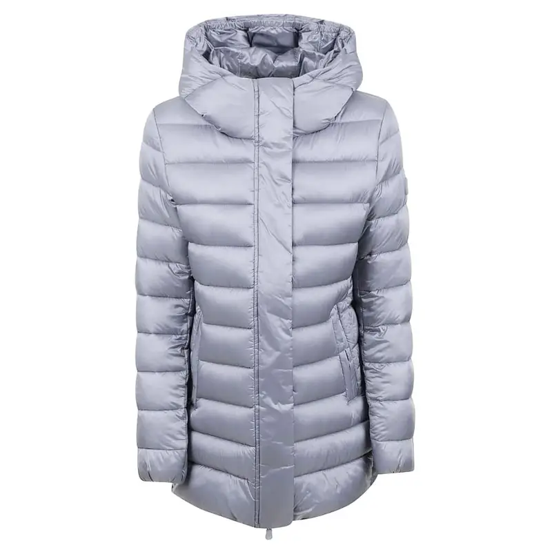 piumino donna lucido con cappuccio carta da zucchero