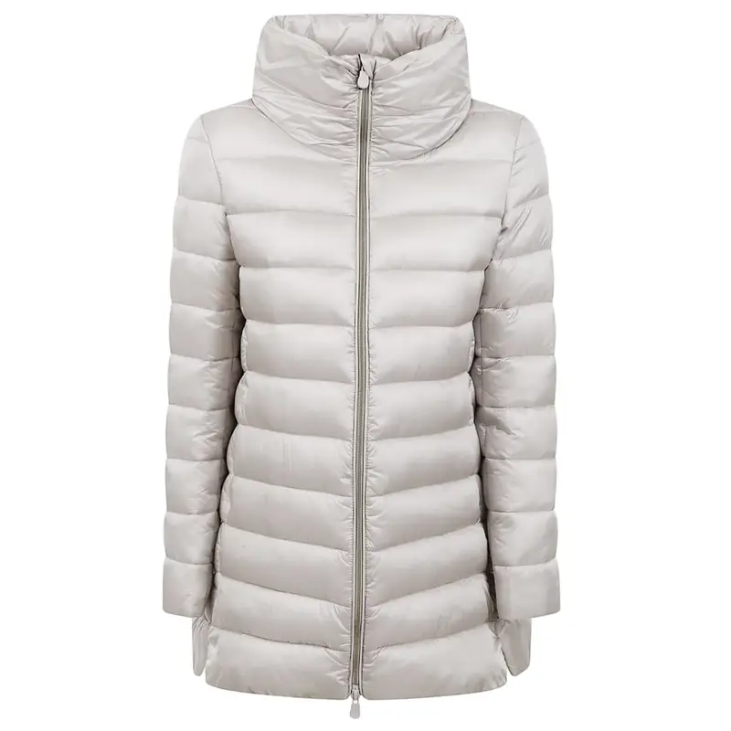 piumino donna lungo lucido beige