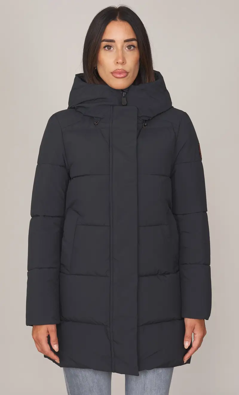 Piumino lungo save the duck artic con cappuccio - bethany, colore nero