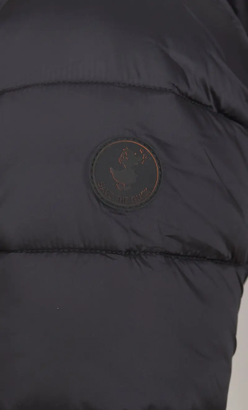 Piumino lungo save the duck trapuntato con cappuccio reese, colore nero miniatura 2