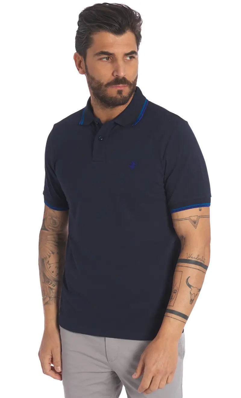 Polo save the duck con profili a contrasto richard, colore blu miniatura 2