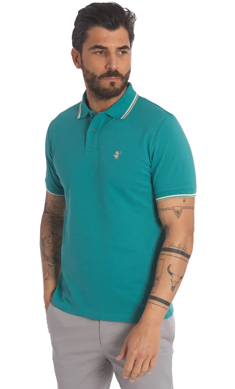Polo save the duck con profili a contrasto richard, colore verde miniatura 2