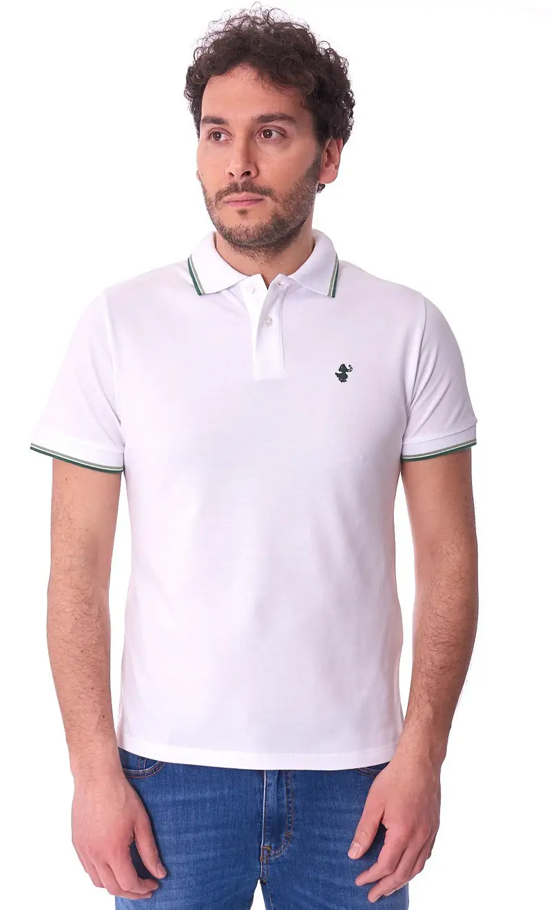 Polo save the duck slim fit con profili a contrasto richard, colore bianco