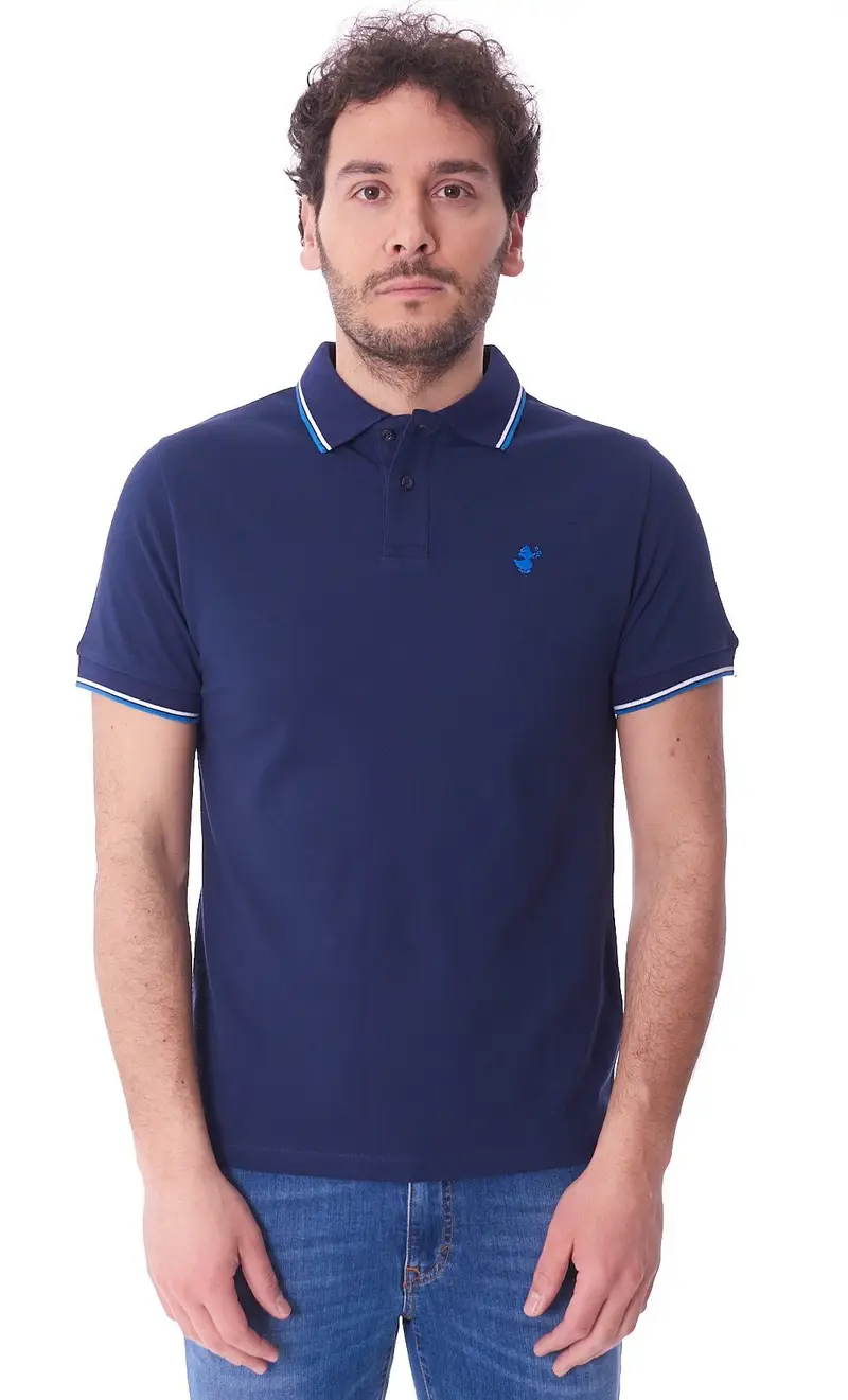 Polo save the duck slim fit con profili a contrasto richard, colore blu