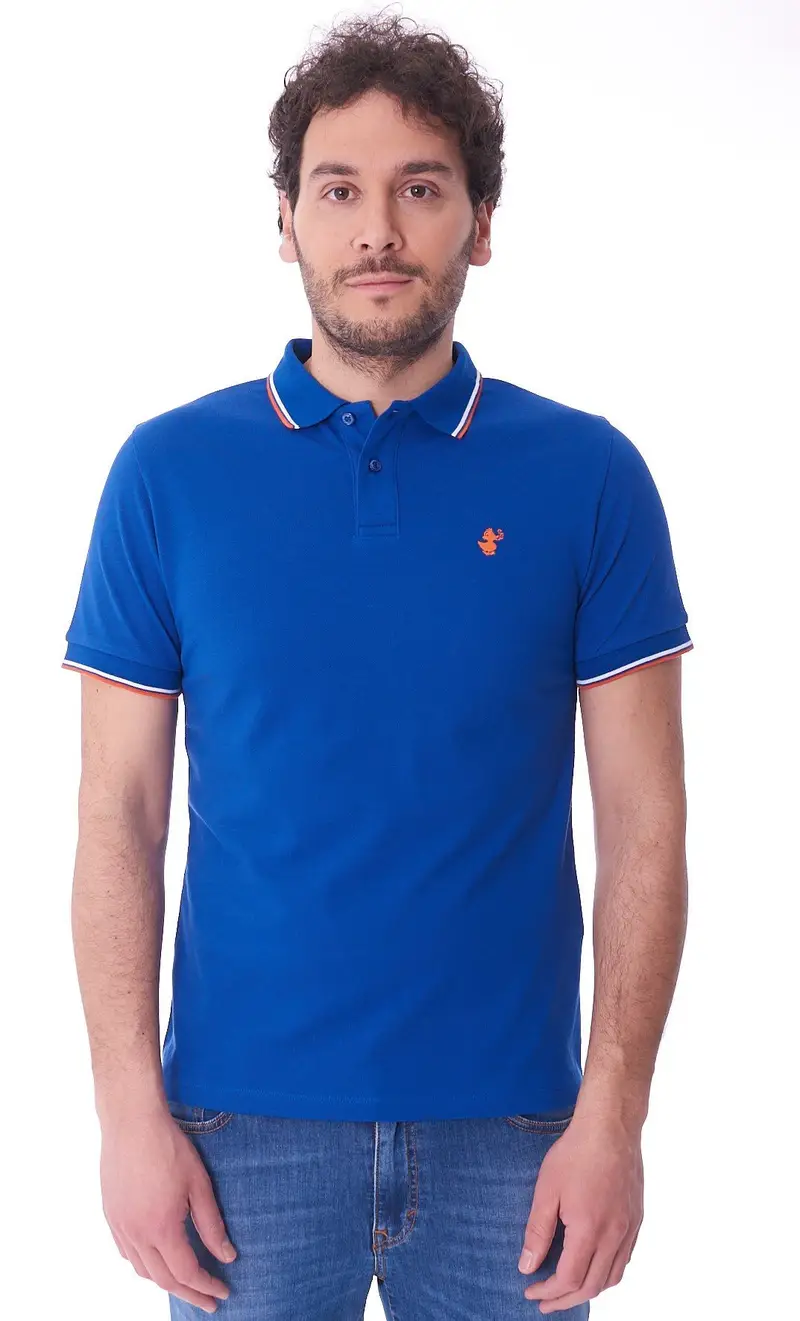 Polo save the duck slim fit con profili a contrasto richard, colore bluette