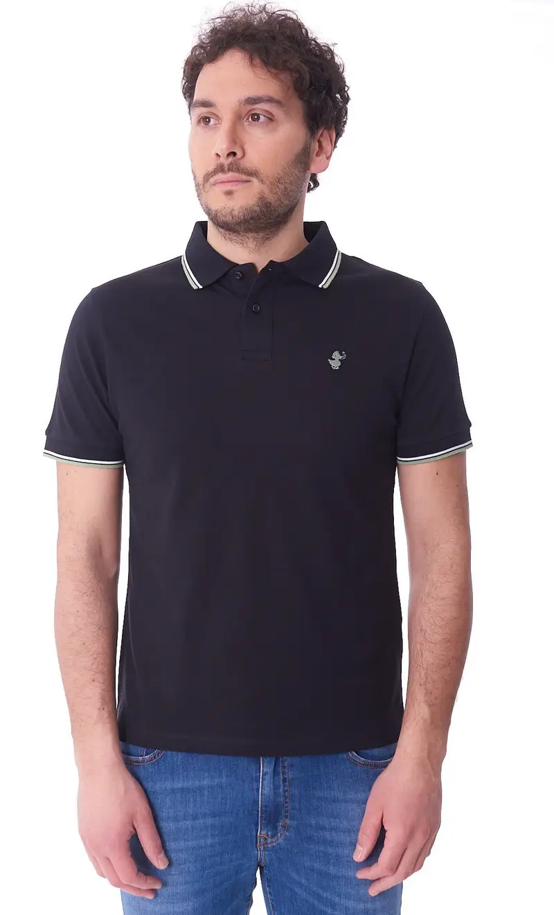 Polo save the duck slim fit con profili a contrasto richard, colore nero