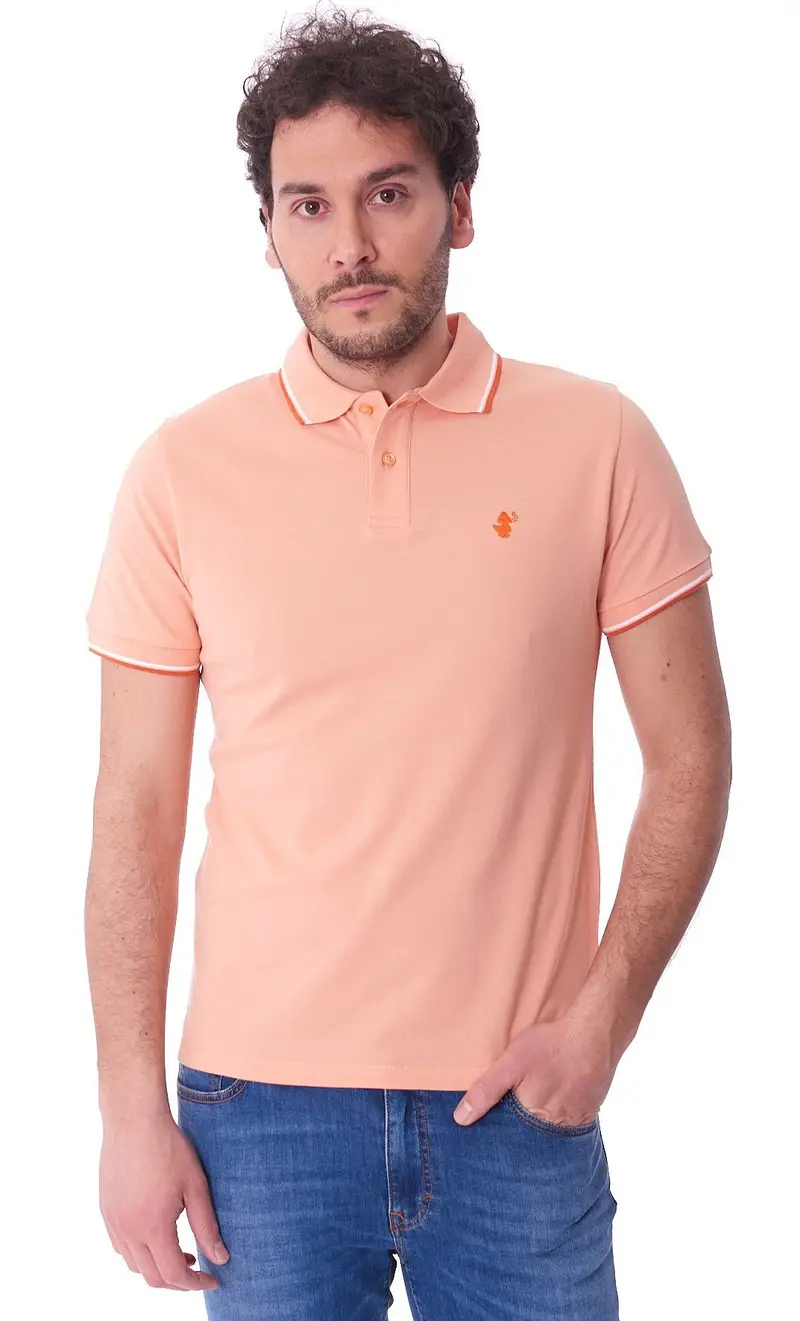 Polo save the duck slim fit con profili a contrasto richard, colore salmone
