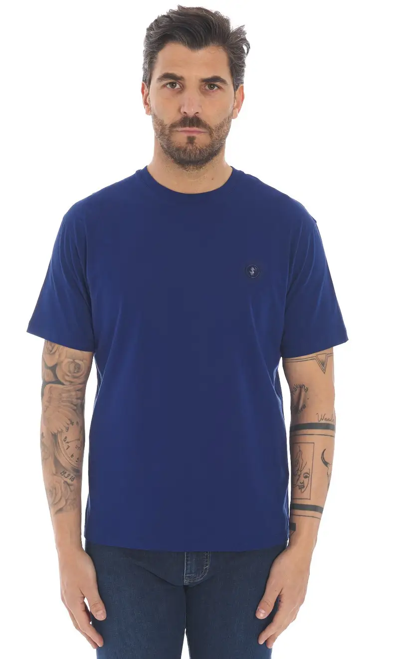 T-shirt save the duck con logo ricamato - adelmar, colore bluette