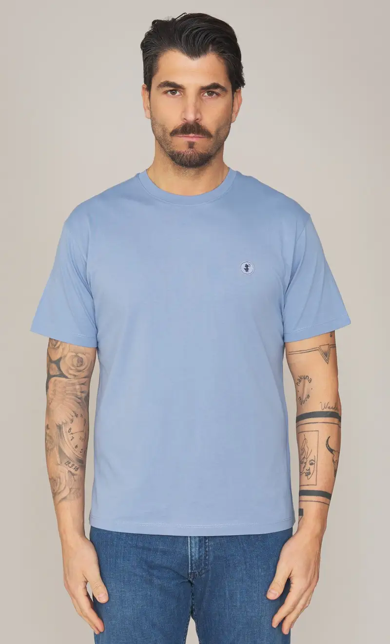 T-shirt save the duck con logo ricamato - adelmar, colore celeste