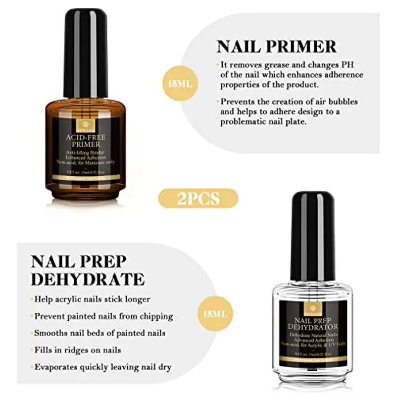 Saviland Nail Prep Primer Unghie, 2Pcs*15ML Aria Veloce Asciutto Nail Dehydrator e Acido Free Bonding Primer Lunga Durata Set Professionale Naturale per Acrilico Polvere e Smalto Unghie Gel miniatura 2