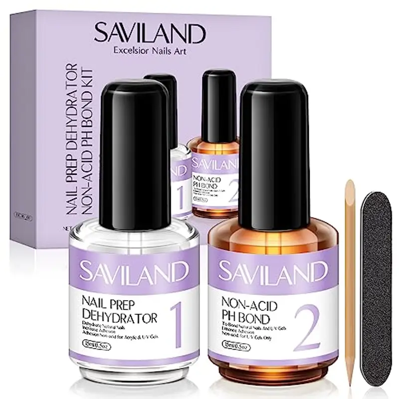 Saviland Nail Prep Primer Unghie Gel, 2pcs 15ml U V LED Primer Unghie e Dehydrator Naturale Nail Prep Unghie, Lunga Durata asciugatura rapida Professionale per Acrilico Polvere e Smalto Unghie Gel