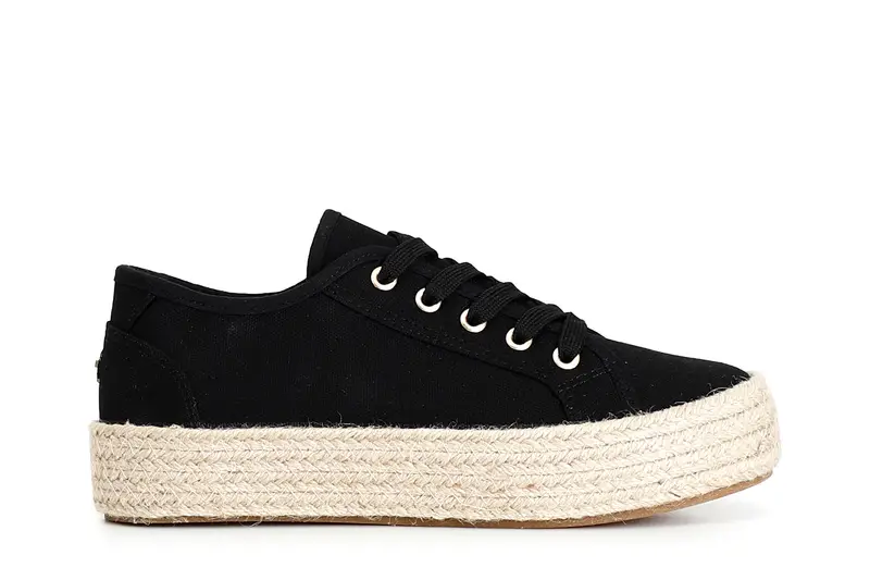 scarpa allacciata donna in tessuto suola fasciata corda nero