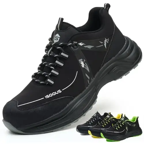 Scarpe Antinfortunistiche Uomo Donna Scarpe da Lavoro Leggere Scarpe da Cantiere Antiscivolo Traspiranti Nero 42