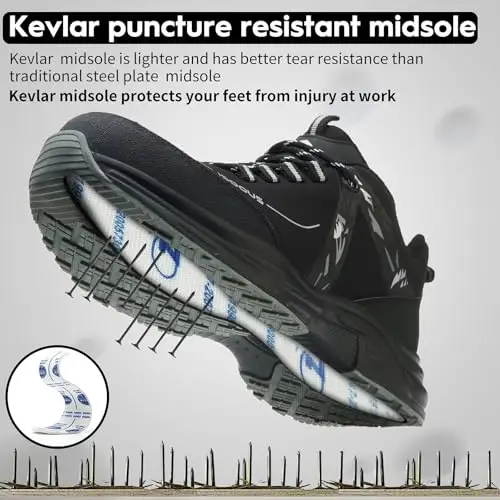 Scarpe Antinfortunistiche Uomo Donna Scarpe da Lavoro Leggere Scarpe da Cantiere Antiscivolo Traspiranti Nero 42 miniatura 3
