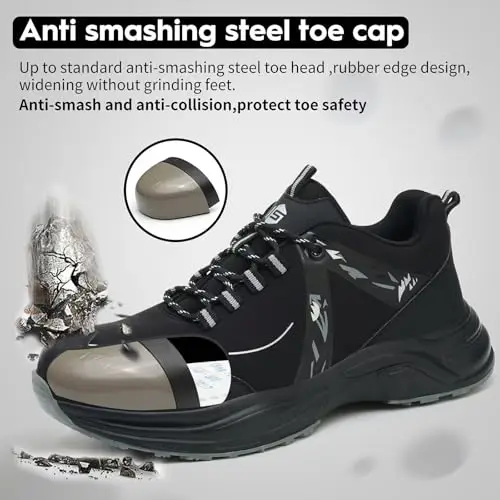 Scarpe Antinfortunistiche Uomo Donna Scarpe da Lavoro Leggere Scarpe da Cantiere Antiscivolo Traspiranti Nero 47 miniatura 2