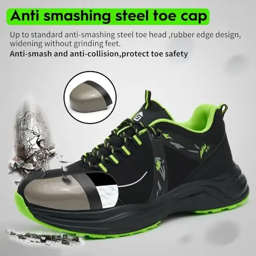 Scarpe Antinfortunistiche Uomo Donna Scarpe da Lavoro Leggere Scarpe da Cantiere Antiscivolo Traspiranti Verde 43 miniatura 2