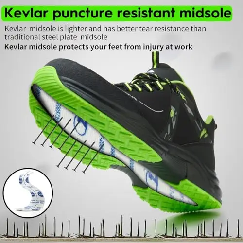 Scarpe Antinfortunistiche Uomo Donna Scarpe da Lavoro Leggere Scarpe da Cantiere Antiscivolo Traspiranti Verde 43 miniatura 3
