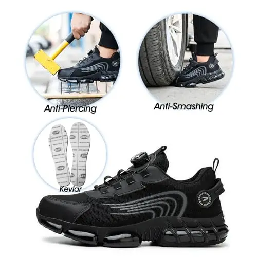 Scarpe Antinfortunistiche Uomo Donna Scarpe da Lavoro Traspiranti Leggere Comode con Punta in Acciaio Black 41 EU miniatura 3