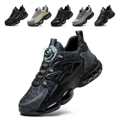 Scarpe Antinfortunistiche Uomo Donna Scarpe da Lavoro Traspiranti Leggere Comode con Punta in Acciaio Black 42 EU
