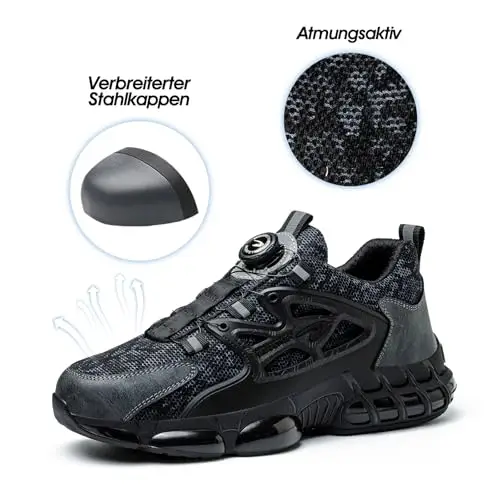 Scarpe Antinfortunistiche Uomo Donna Scarpe da Lavoro Traspiranti Leggere Comode con Punta in Acciaio Black 42 EU miniatura 2