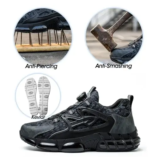 Scarpe Antinfortunistiche Uomo Donna Scarpe da Lavoro Traspiranti Leggere Comode con Punta in Acciaio Black 42 EU miniatura 3