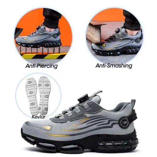 Scarpe Antinfortunistiche Uomo Donna Scarpe da Lavoro Traspiranti Leggere Comode con Punta in Acciaio Grey 42 EU miniatura 3