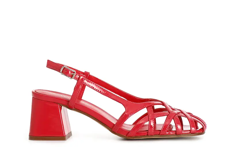 scarpe aperte in vernice con gabbia asimmetrica intrecciata fuxia 37