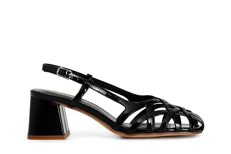 scarpe aperte in vernice con gabbia asimmetrica intrecciata nero 37