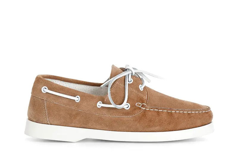 scarpe barca in pelle scamosciata sabbia