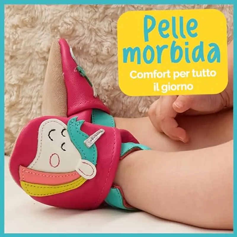 Scarpe Bimba in Morbida Pelle - Scarpe Neonata Primi Passi - Unicorno - 18 miniatura 2