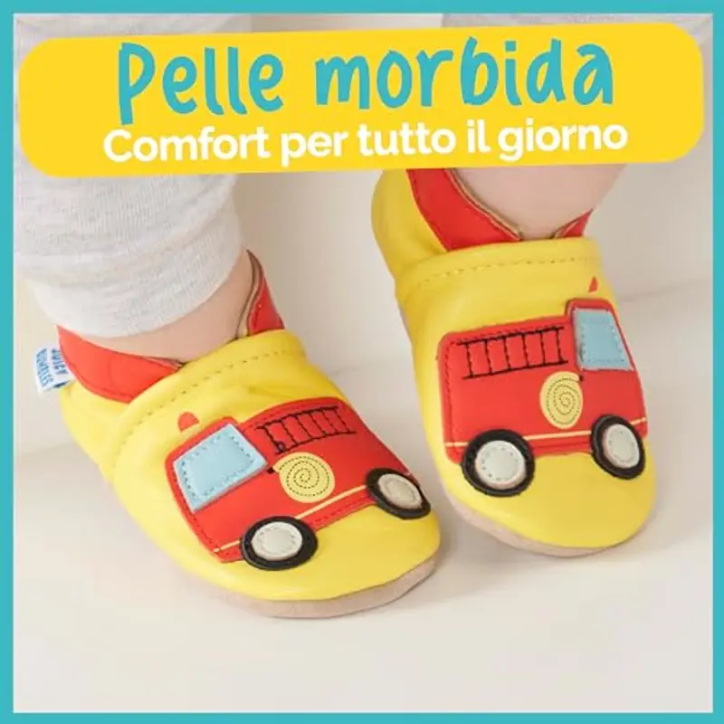 Scarpe Bimbo in Morbida Pelle Scarpine Neonati - Autopompa - 12 miniatura 2